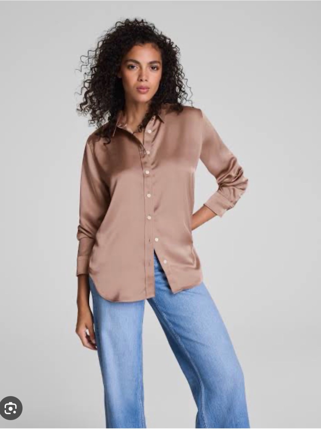 Spanx Silky Smooth Satin Button Down Shirt Cafe Ole Brown Size L